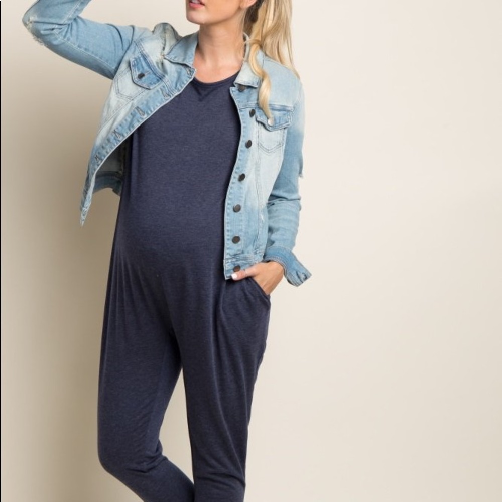 Pinkblush Navy Heathered Maternity Jumpsuit Small